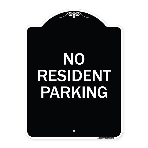 Reserved Parking No Resident Parking Heavy-Gauge Aluminum Sign, 24" x 18", BW-1824-23045